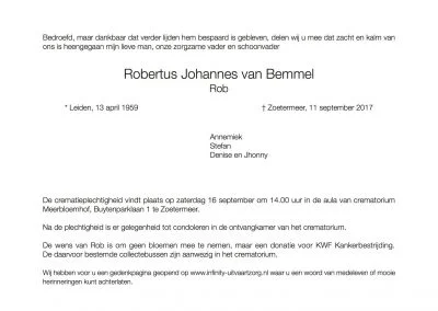 rob van bemmel condoleance kaart