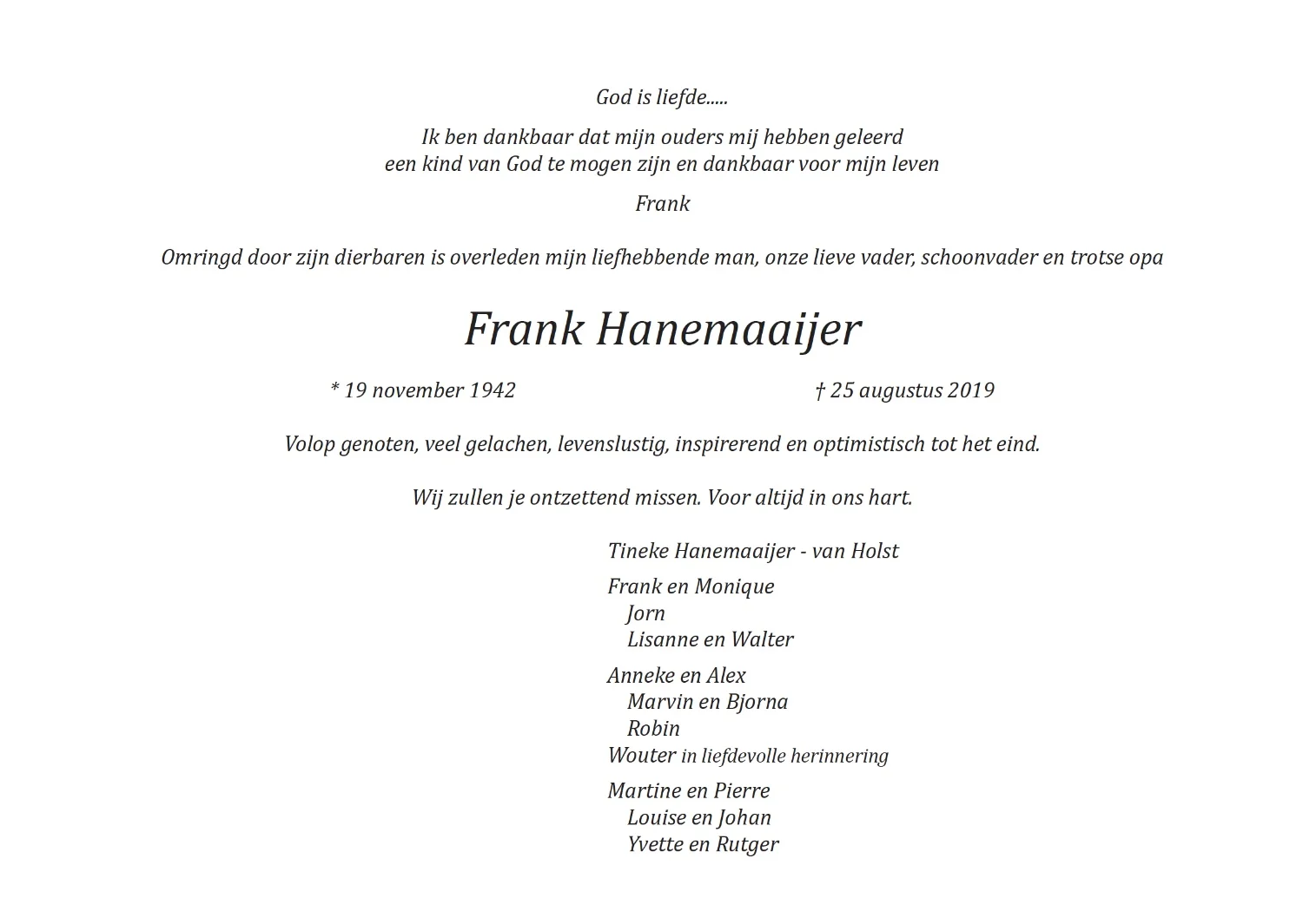 Frank Hanemaaijer rouwkaart midden rechts