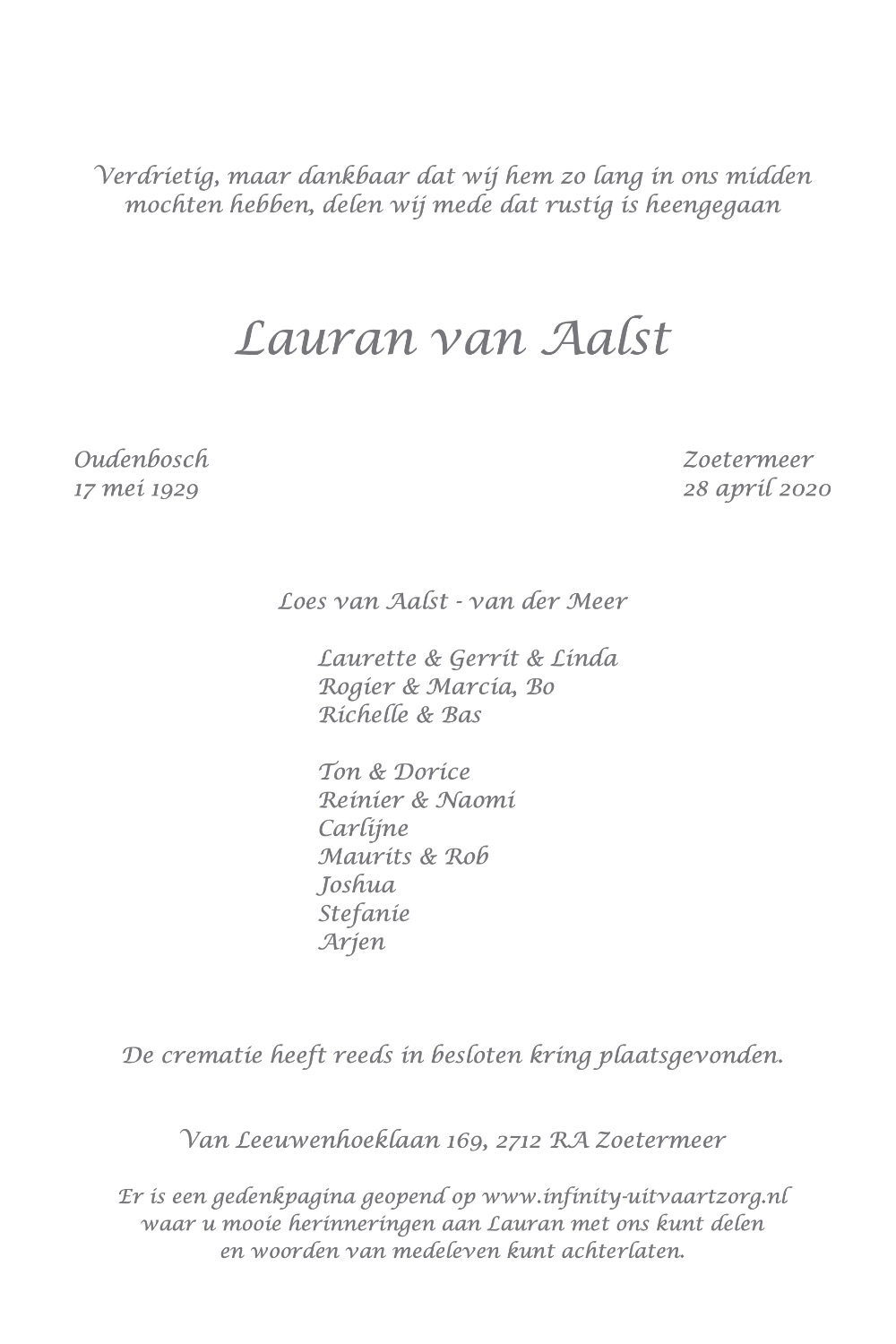 Lauran van Aalst rouwkaart midden rechts