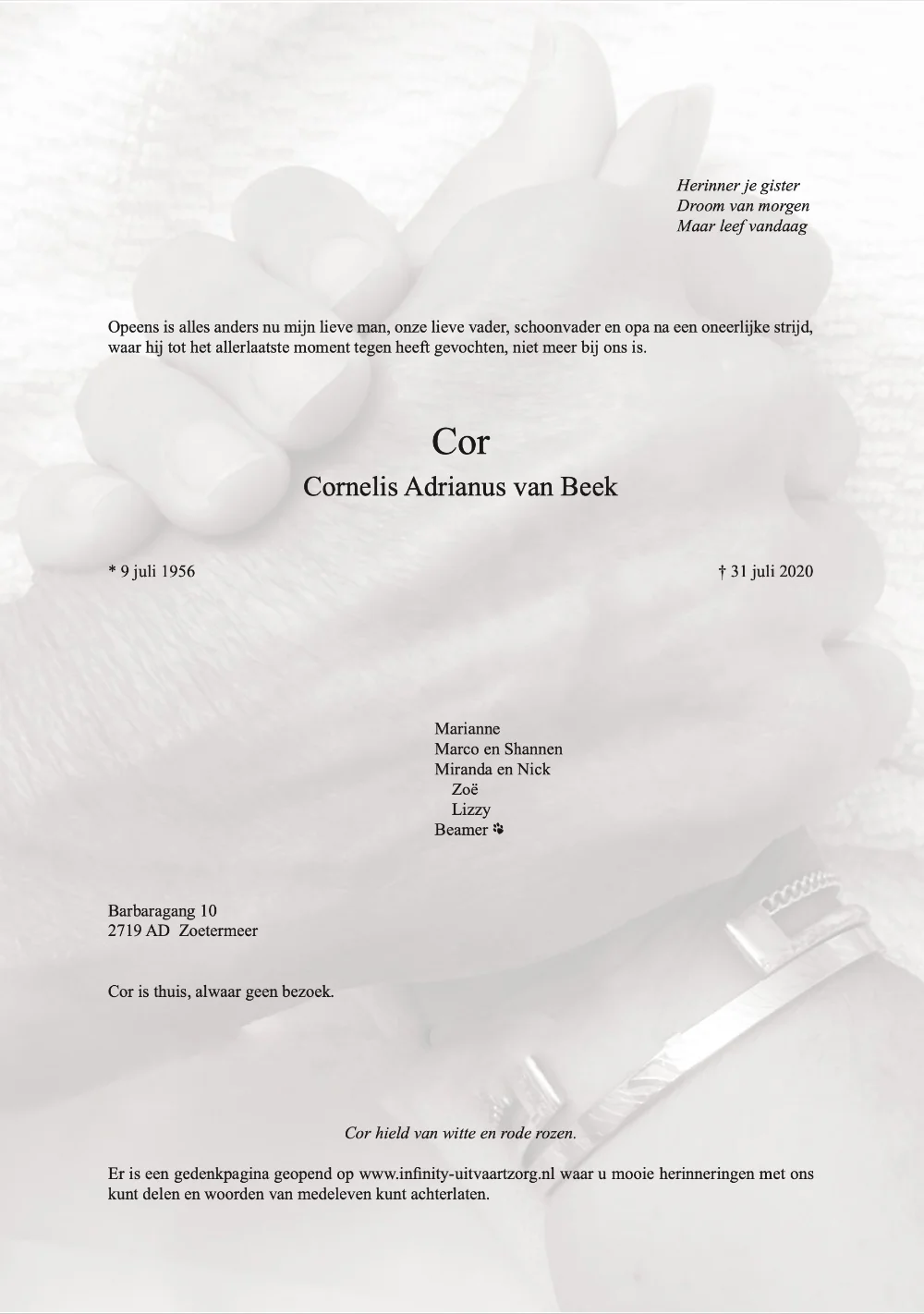 Rouwkaart Cor van Beek Rouwkaart Cor van Beek