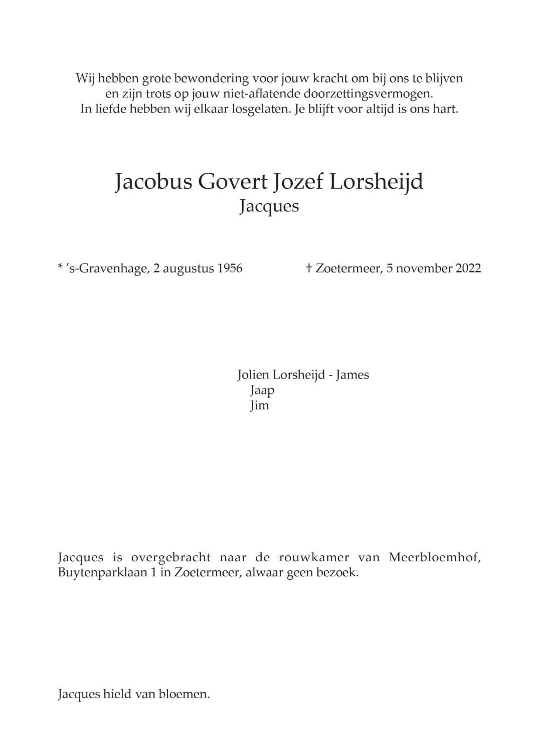 Rouwkaart midden rechts Jacques Lorsheijd Rouwkaart midden rechts Jacques Lorsheijd